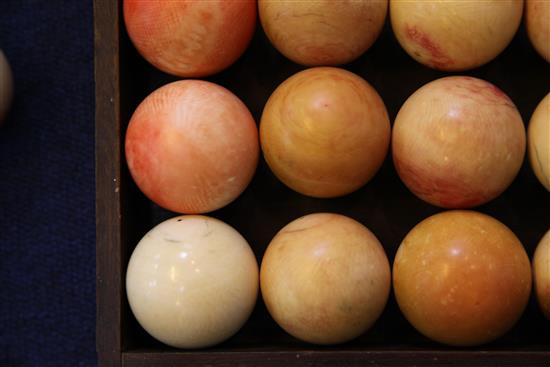 A collection of thirty seven ivory snooker balls, each ball approx 5cm diameter